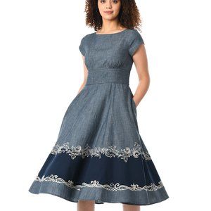 WAYWARD FANCIES Filigree embellished cotton chambray dress (new no tags)